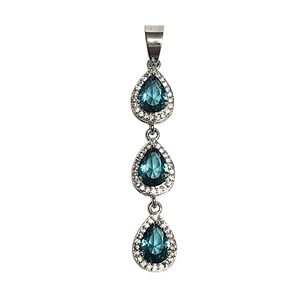 3.50 ct London Blue Topaz Stetling Silver Pendant 2"